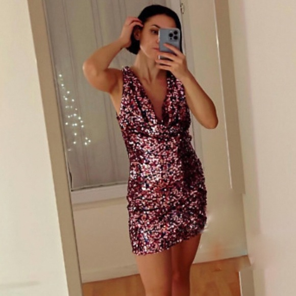NWT ZARA PINK SHORT SEQUIN DRESS - Picture 9 of 15